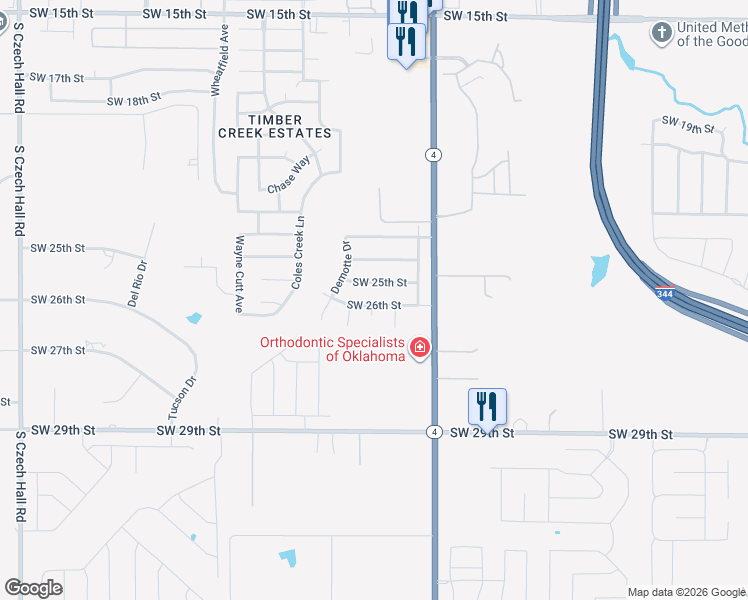 map of restaurants, bars, coffee shops, grocery stores, and more near 11428 Southwest 25th Street in Yukon