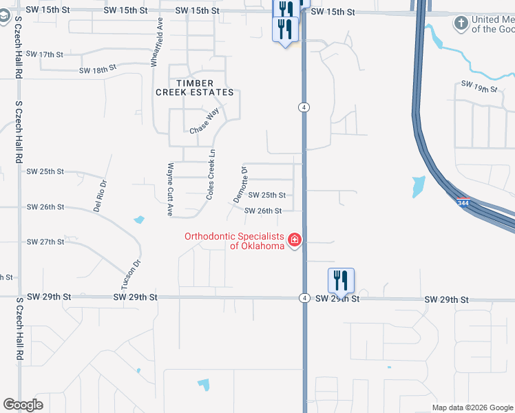 map of restaurants, bars, coffee shops, grocery stores, and more near 11509 Southwest 26th Street in Yukon