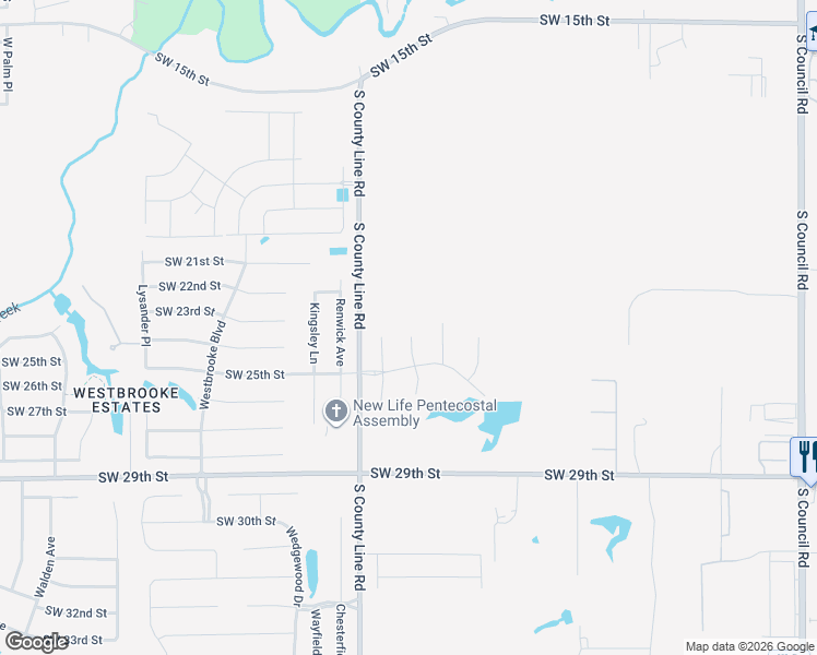 map of restaurants, bars, coffee shops, grocery stores, and more near 1600-2660 South County Line Road in Oklahoma City