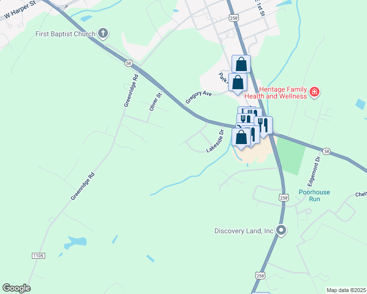 map of restaurants, bars, coffee shops, grocery stores, and more near 302 Crestwood Drive in Snow Hill