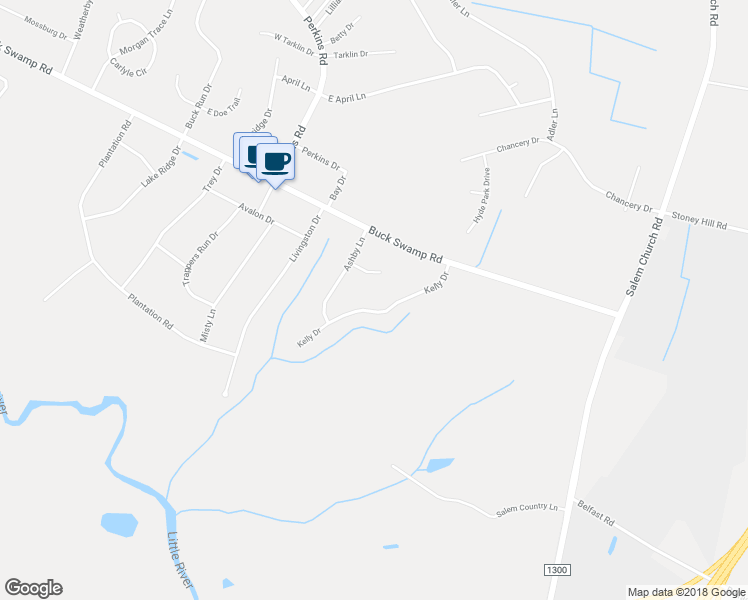map of restaurants, bars, coffee shops, grocery stores, and more near 117 Kelly Drive in Goldsboro