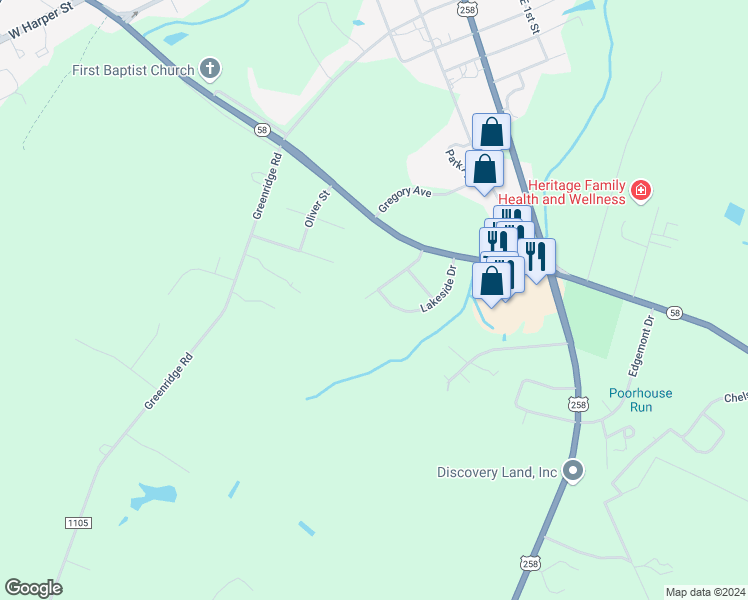 map of restaurants, bars, coffee shops, grocery stores, and more near 302 Crestwood Drive in Snow Hill