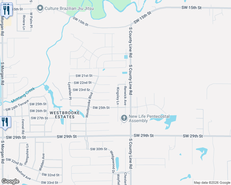 map of restaurants, bars, coffee shops, grocery stores, and more near 9105 Southwest 23rd Street in Oklahoma City