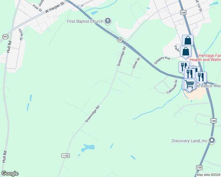 map of restaurants, bars, coffee shops, grocery stores, and more near 514 Greenridge Road in Snow Hill
