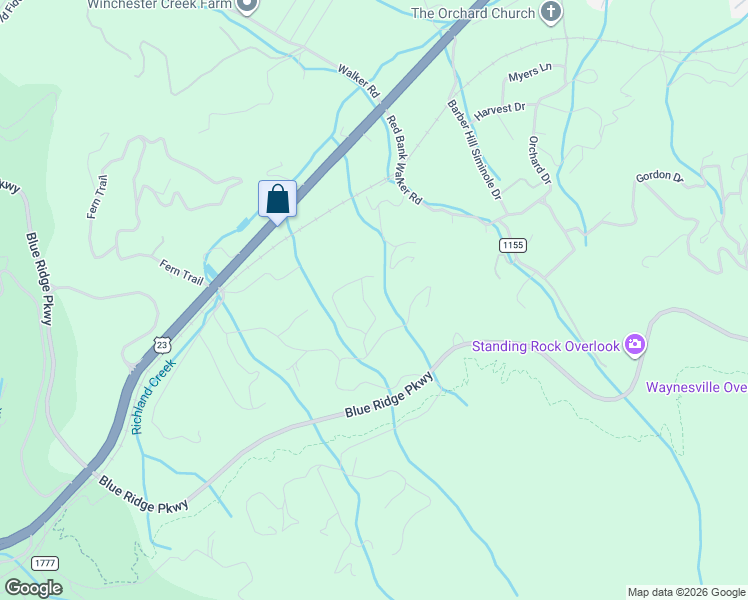 map of restaurants, bars, coffee shops, grocery stores, and more near 180 C E Smathers Drive in Waynesville