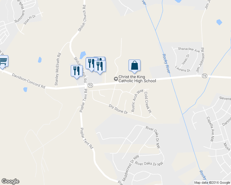 map of restaurants, bars, coffee shops, grocery stores, and more near 1852 Meadow Crossing Drive in Huntersville