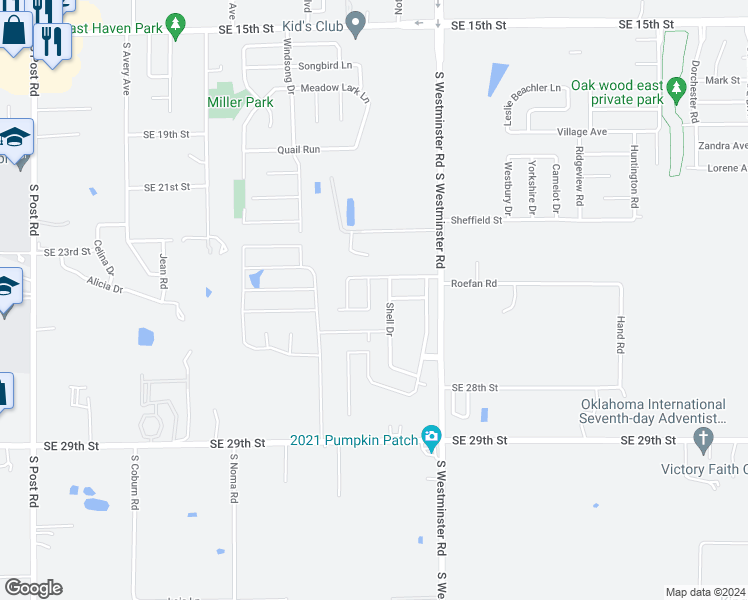 map of restaurants, bars, coffee shops, grocery stores, and more near 2332 Tortoise Drive in Midwest City