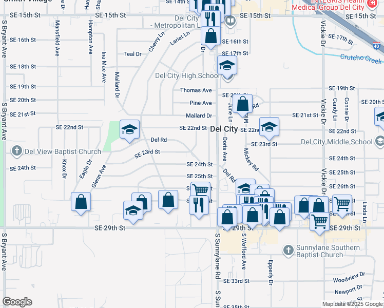 map of restaurants, bars, coffee shops, grocery stores, and more near in Oklahoma City