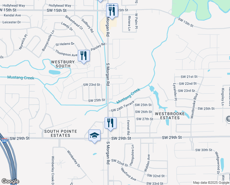 map of restaurants, bars, coffee shops, grocery stores, and more near 2598 South Morgan Road in Oklahoma City