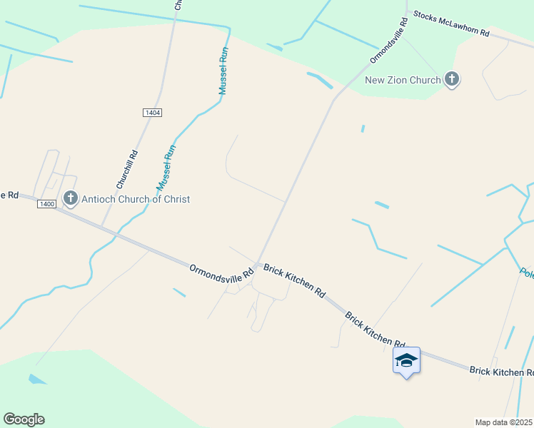 map of restaurants, bars, coffee shops, grocery stores, and more near 1335 Ormondsville Road in Hookerton