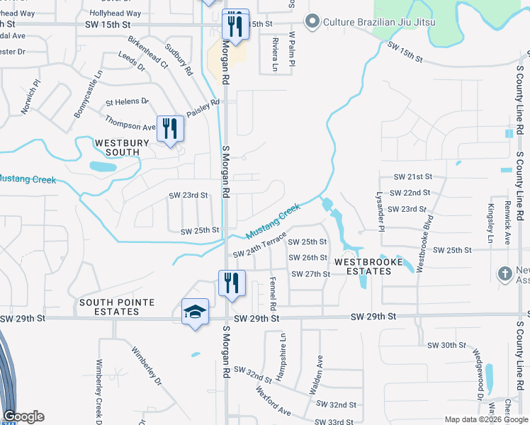 map of restaurants, bars, coffee shops, grocery stores, and more near 2412 Finesilver Lane in Oklahoma City