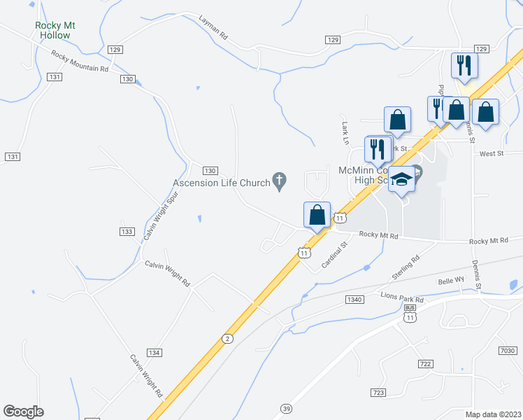 map of restaurants, bars, coffee shops, grocery stores, and more near 947 Rocky Mount Road in Athens