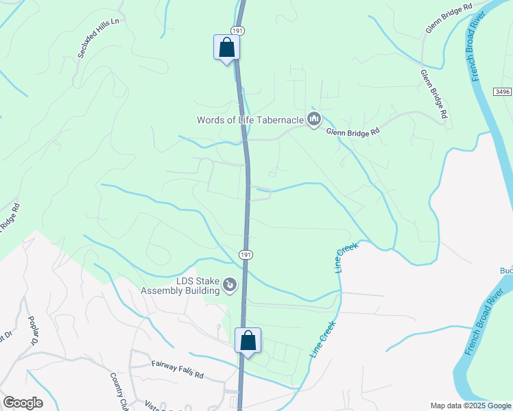 map of restaurants, bars, coffee shops, grocery stores, and more near 3 Shady Oak Lane in Buncombe County