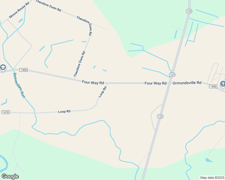 map of restaurants, bars, coffee shops, grocery stores, and more near Four Way Road in Hookerton