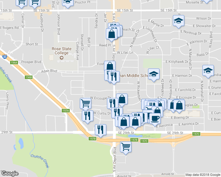 map of restaurants, bars, coffee shops, grocery stores, and more near 403 West Fairchild Drive in Oklahoma City