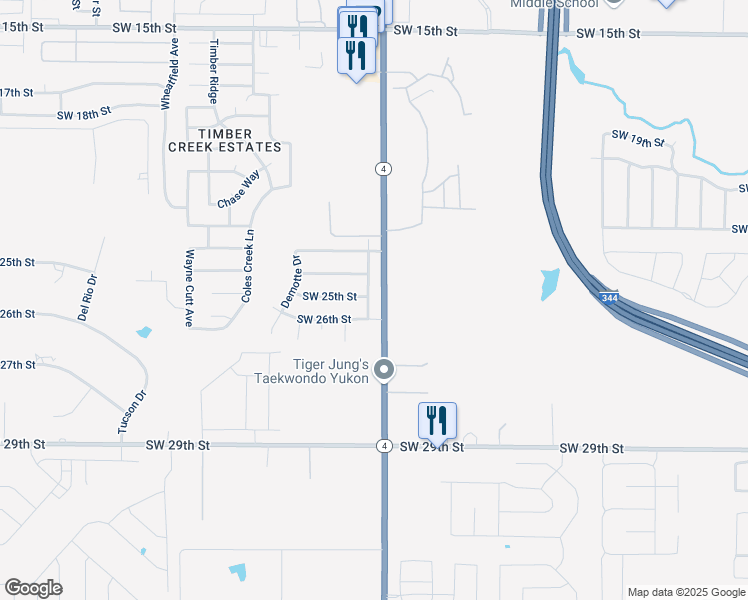 map of restaurants, bars, coffee shops, grocery stores, and more near 2528 Canyon Creek Drive in Yukon