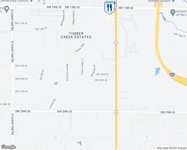 map of restaurants, bars, coffee shops, grocery stores, and more near 11740 Southwest 25th Street in Yukon