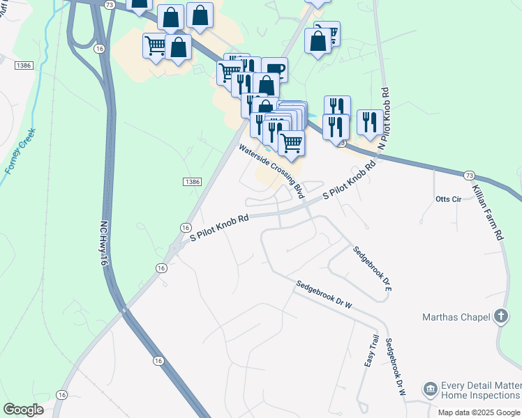 map of restaurants, bars, coffee shops, grocery stores, and more near 7527 Bluff Point Lane in Denver