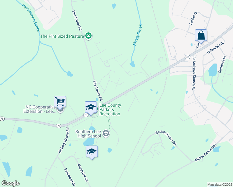 map of restaurants, bars, coffee shops, grocery stores, and more near 2116 Tramway Road in Sanford