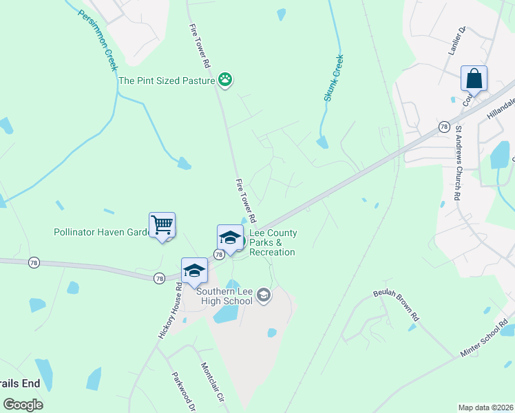 map of restaurants, bars, coffee shops, grocery stores, and more near 2124 Tramway Road in Sanford