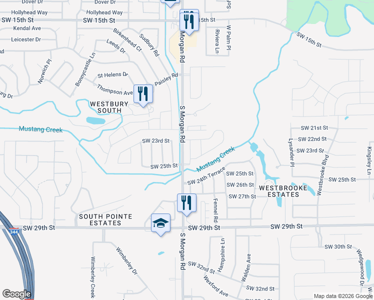 map of restaurants, bars, coffee shops, grocery stores, and more near 2598 South Morgan Road in Oklahoma City