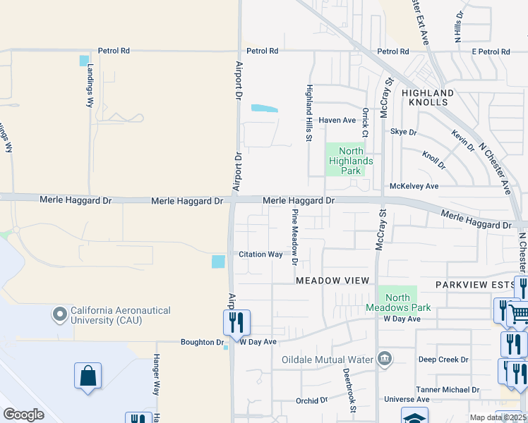 map of restaurants, bars, coffee shops, grocery stores, and more near 800 Black Rock Drive in Bakersfield