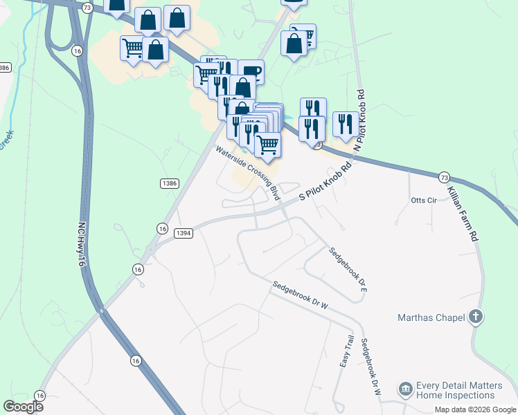 map of restaurants, bars, coffee shops, grocery stores, and more near 7491 Bluff Point Lane in Denver
