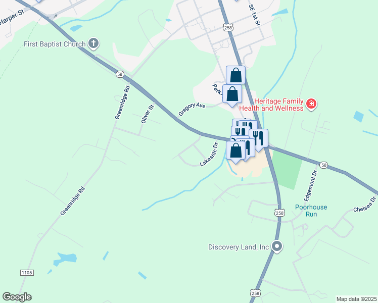 map of restaurants, bars, coffee shops, grocery stores, and more near 204 Crestwood Drive in Snow Hill
