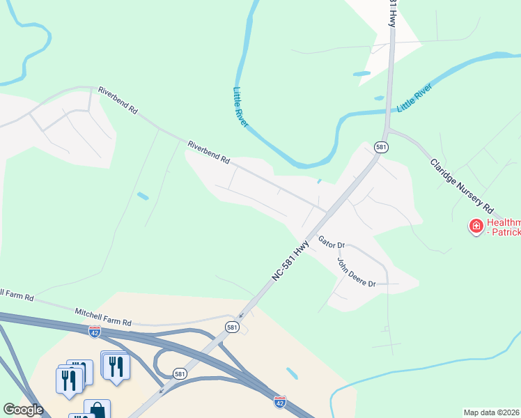 map of restaurants, bars, coffee shops, grocery stores, and more near 214 Killdeer Drive in Goldsboro