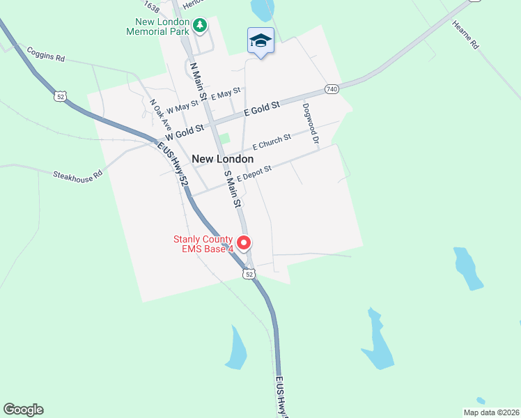 map of restaurants, bars, coffee shops, grocery stores, and more near 324 Spring Street in New London