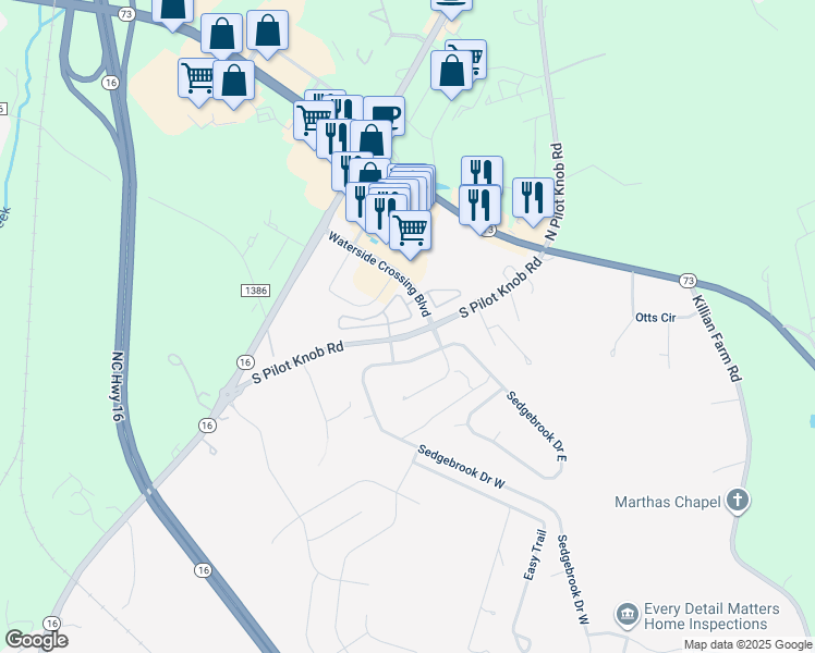 map of restaurants, bars, coffee shops, grocery stores, and more near 7491 Bluff Point Lane in Denver