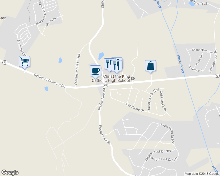 map of restaurants, bars, coffee shops, grocery stores, and more near 11102 Thousand Oaks Drive in Huntersville