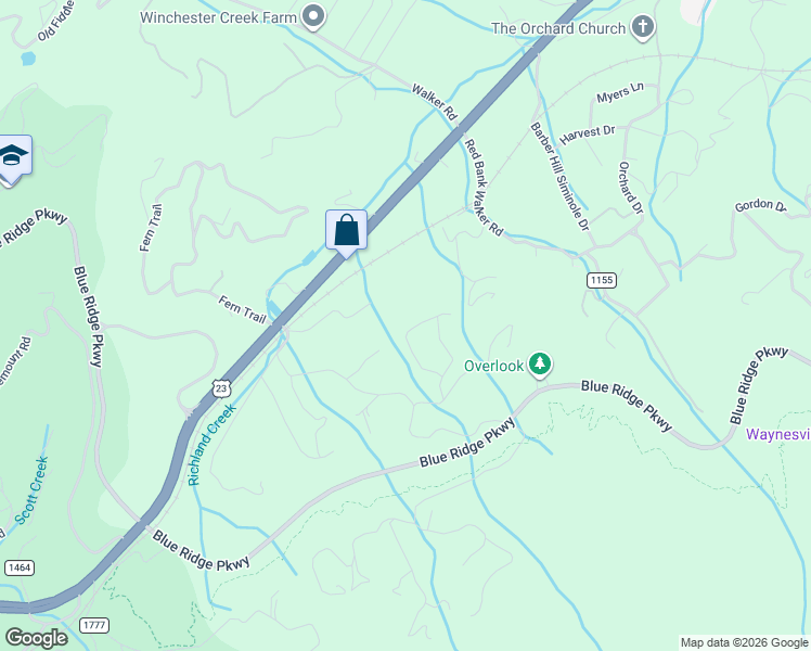 map of restaurants, bars, coffee shops, grocery stores, and more near 290 Sams Trail in Waynesville