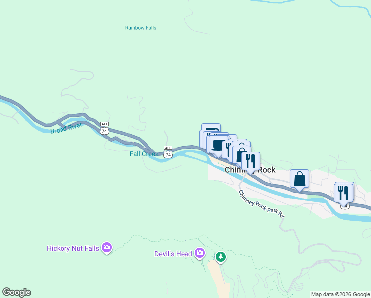 map of restaurants, bars, coffee shops, grocery stores, and more near 533 Main Street in Lake Lure