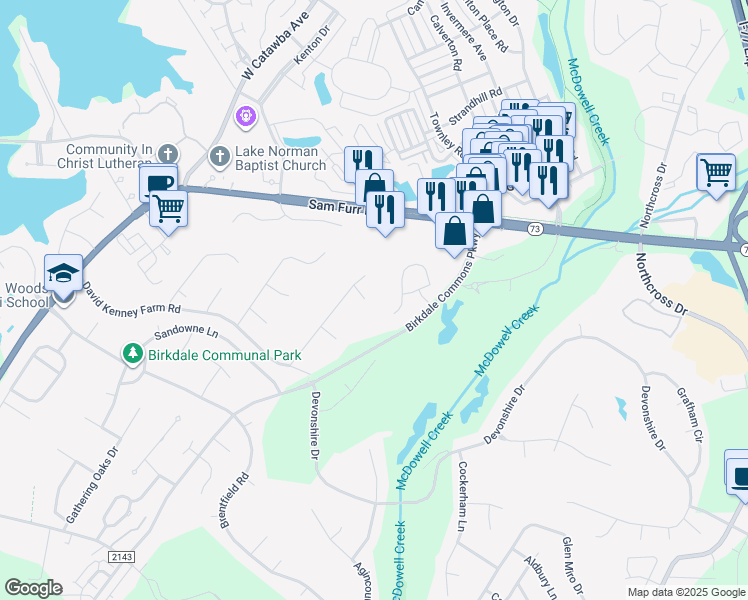 map of restaurants, bars, coffee shops, grocery stores, and more near 8311 Bellingham Court in Huntersville