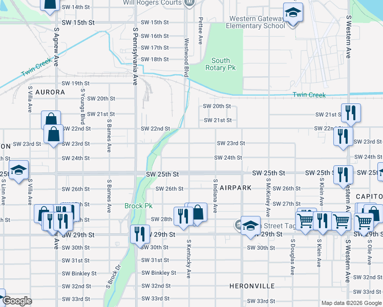 map of restaurants, bars, coffee shops, grocery stores, and more near 2412 South Kentucky Avenue in Oklahoma City