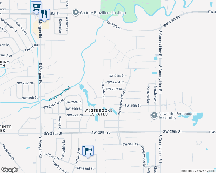 map of restaurants, bars, coffee shops, grocery stores, and more near 9320 Southwest 23rd Street in Oklahoma City
