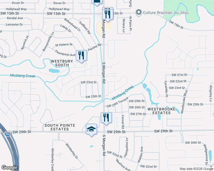 map of restaurants, bars, coffee shops, grocery stores, and more near 2598 South Morgan Road in Oklahoma City