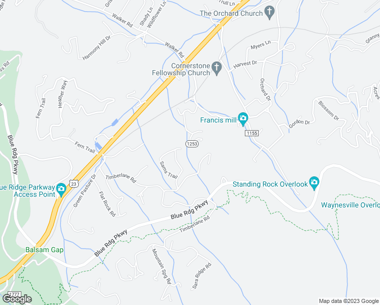 map of restaurants, bars, coffee shops, grocery stores, and more near 180 C E Smathers Dr in Waynesville