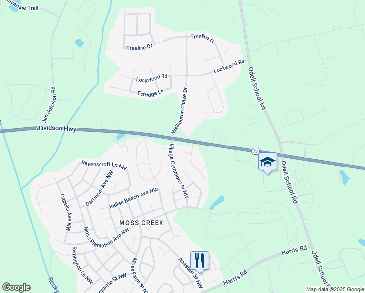 map of restaurants, bars, coffee shops, grocery stores, and more near 9404 Village View Court Northwest in Concord