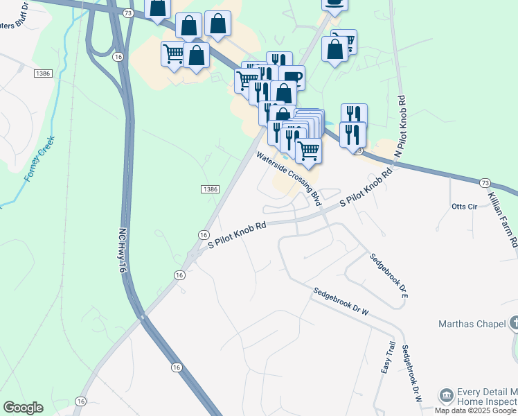 map of restaurants, bars, coffee shops, grocery stores, and more near 7569 Bluff Point Lane in Denver