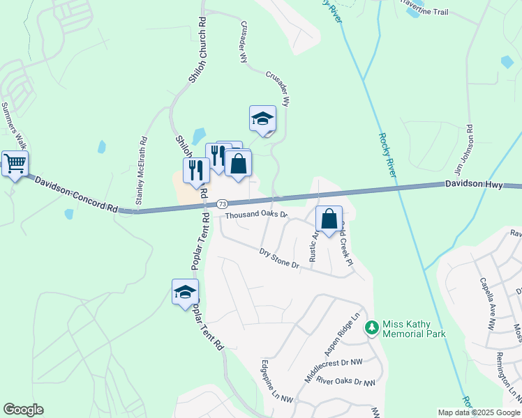 map of restaurants, bars, coffee shops, grocery stores, and more near 11012 Thousand Oaks Drive in Huntersville