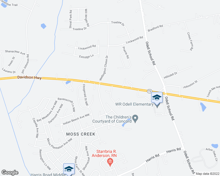 map of restaurants, bars, coffee shops, grocery stores, and more near 9404 Village View Court Northwest in Concord