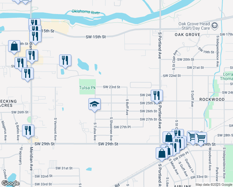 map of restaurants, bars, coffee shops, grocery stores, and more near 3944 Southwest 24th Street in Oklahoma City