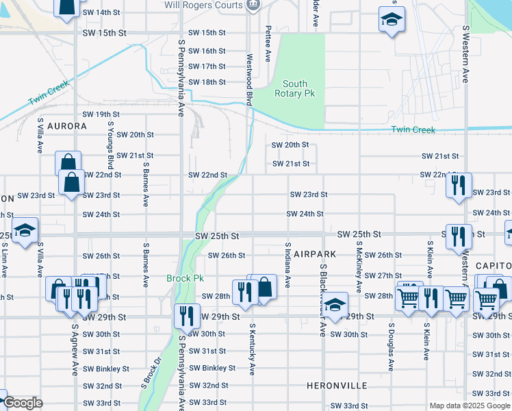 map of restaurants, bars, coffee shops, grocery stores, and more near in Oklahoma City