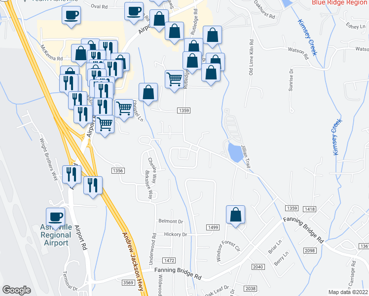 map of restaurants, bars, coffee shops, grocery stores, and more near 69 Wiltshire Circle in Fletcher