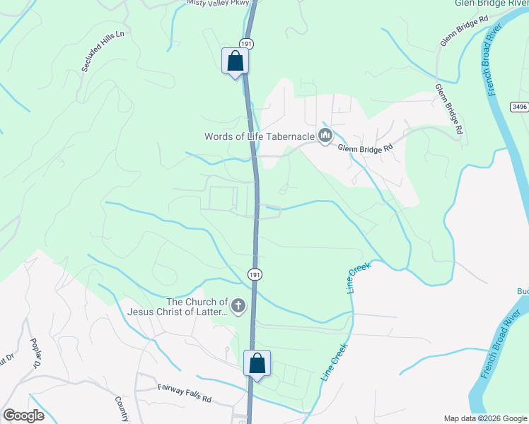 map of restaurants, bars, coffee shops, grocery stores, and more near 3 Shady Oak Lane in Arden