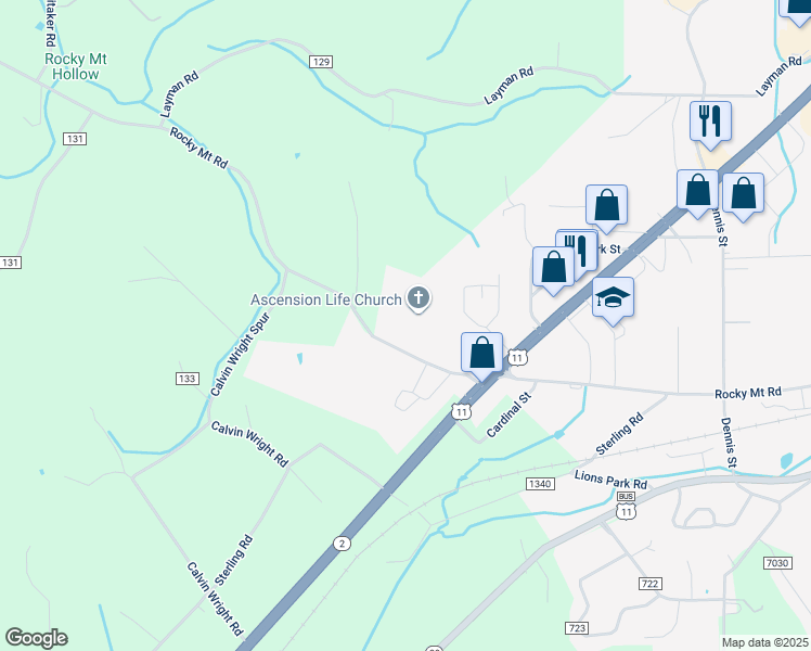 map of restaurants, bars, coffee shops, grocery stores, and more near 947 Rocky Mount Road in Athens