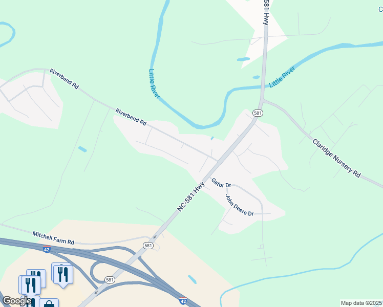 map of restaurants, bars, coffee shops, grocery stores, and more near 858 Riverbend Road North in Goldsboro