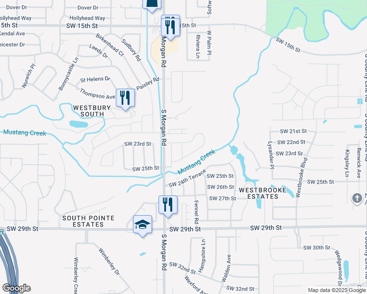 map of restaurants, bars, coffee shops, grocery stores, and more near 2412 Finesilver Lane in Oklahoma City